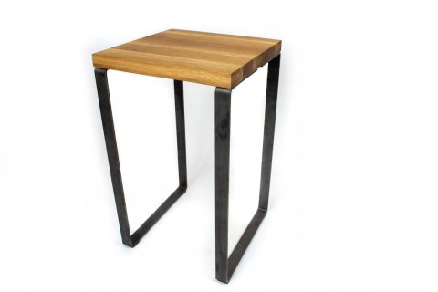 Taboret drewniany stołek dąb lity loft stal 50 cm Taboret drewniany stołek dąb lity loft stal 50 cm