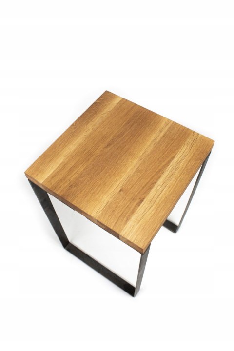 Taboret drewniany stołek dąb lity loft stal 50 cm Taboret drewniany stołek dąb lity loft stal 50 cm
