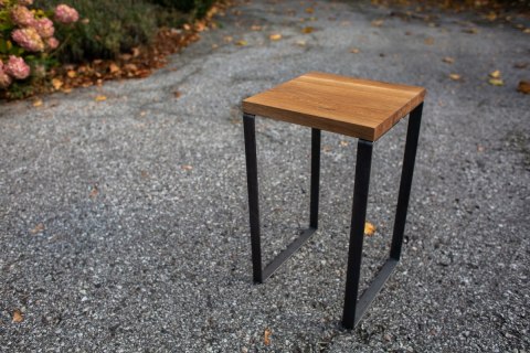 Taboret drewniany stołek dąb lity loft stal 50 cm Taboret drewniany stołek dąb lity loft stal 50 cm