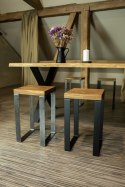 Taboret drewniany stołek dąb lity loft stal 52 cm